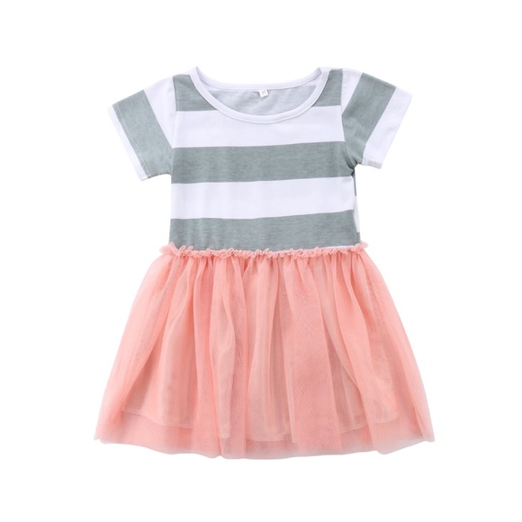 Other - Girls 6T Dress, Gray Stripes/Peach Tulle